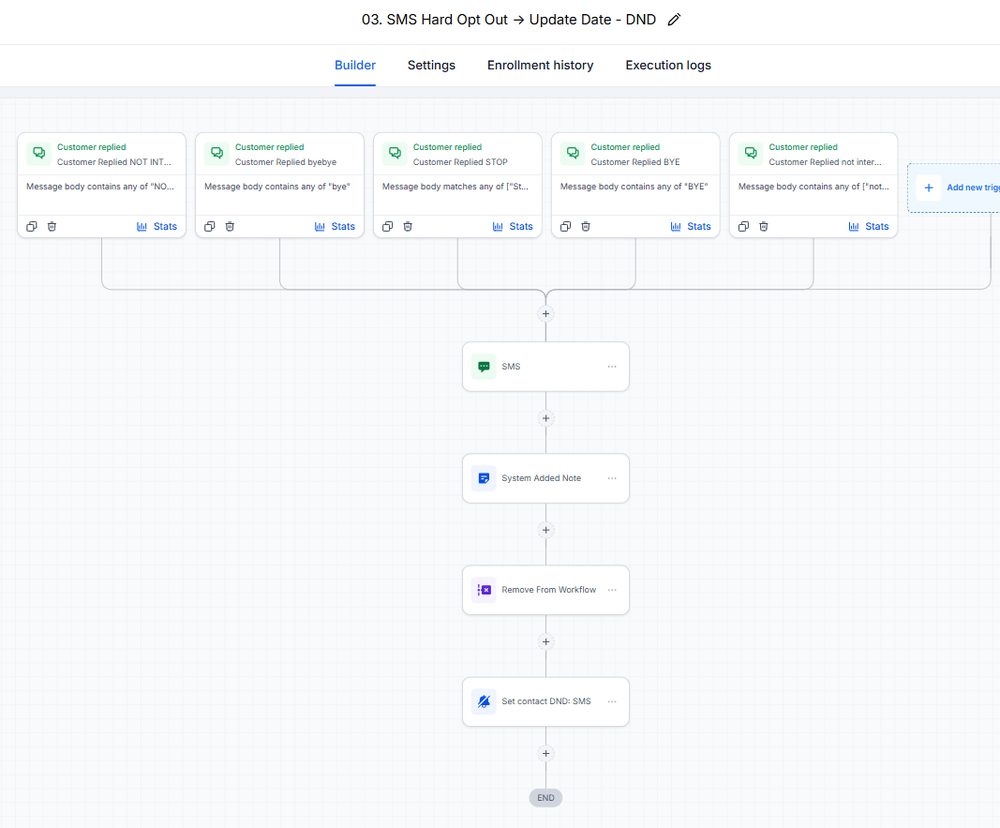 Workflow handling STOP and opt-out replies