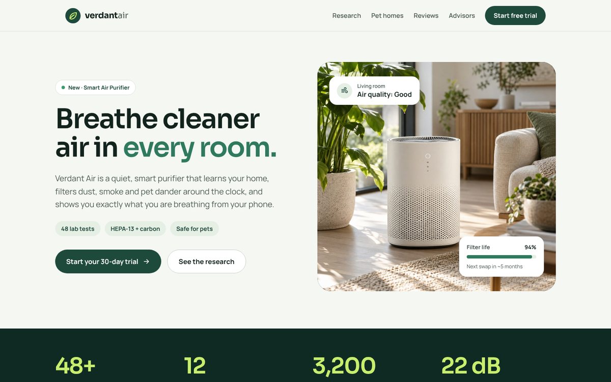 Verdant Air product landing page